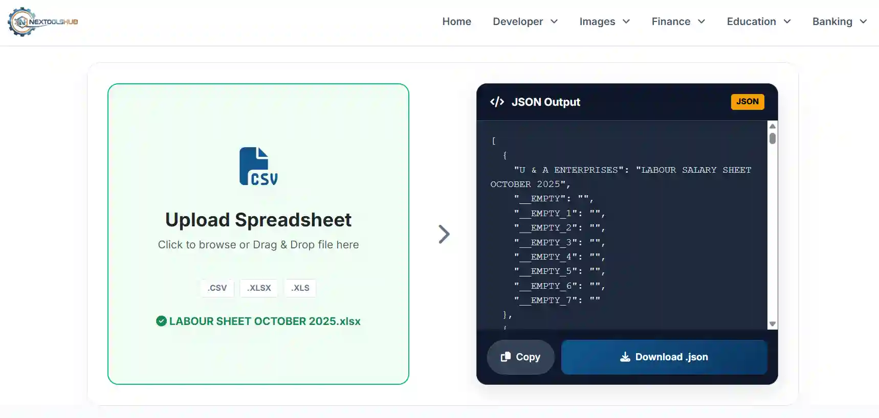 Excel to JSON Conversion Process